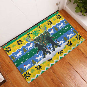 Gabon Christmas Rubber Doormat Black Panthers Carrying Tree and Snowflake - African Pride