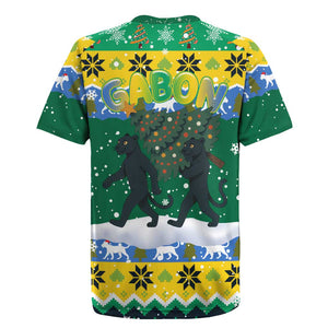 Gabon Christmas Rugby Jersey Black Panthers Carrying Tree and Snowflake - African Pride