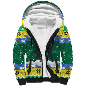 Gabon Christmas Sherpa Hoodie Black Panthers Carrying Tree and Snowflake - African Pride