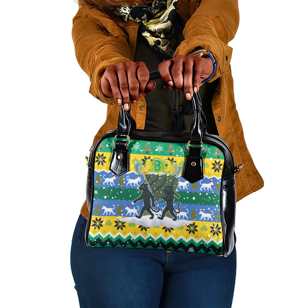 Gabon Christmas Shoulder Handbag Black Panthers Carrying Tree and Snowflake - African Pride