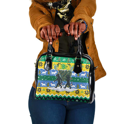 Gabon Christmas Shoulder Handbag Black Panthers Carrying Tree and Snowflake - African Pride
