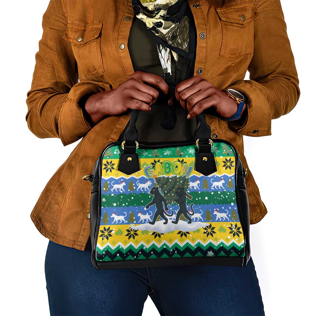Gabon Christmas Shoulder Handbag Black Panthers Carrying Tree and Snowflake - African Pride
