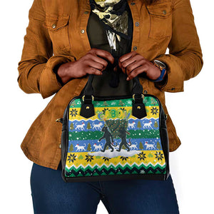 Gabon Christmas Shoulder Handbag Black Panthers Carrying Tree and Snowflake - African Pride