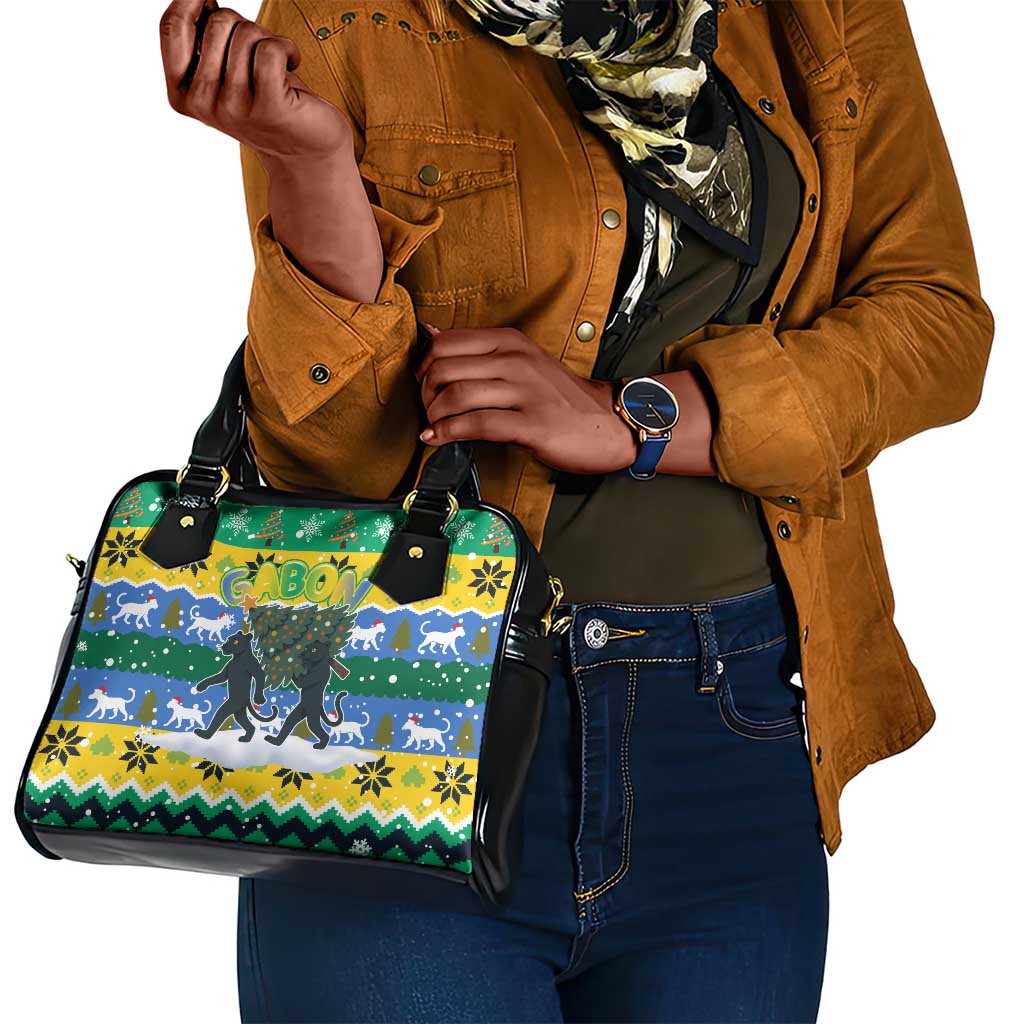 Gabon Christmas Shoulder Handbag Black Panthers Carrying Tree and Snowflake - African Pride