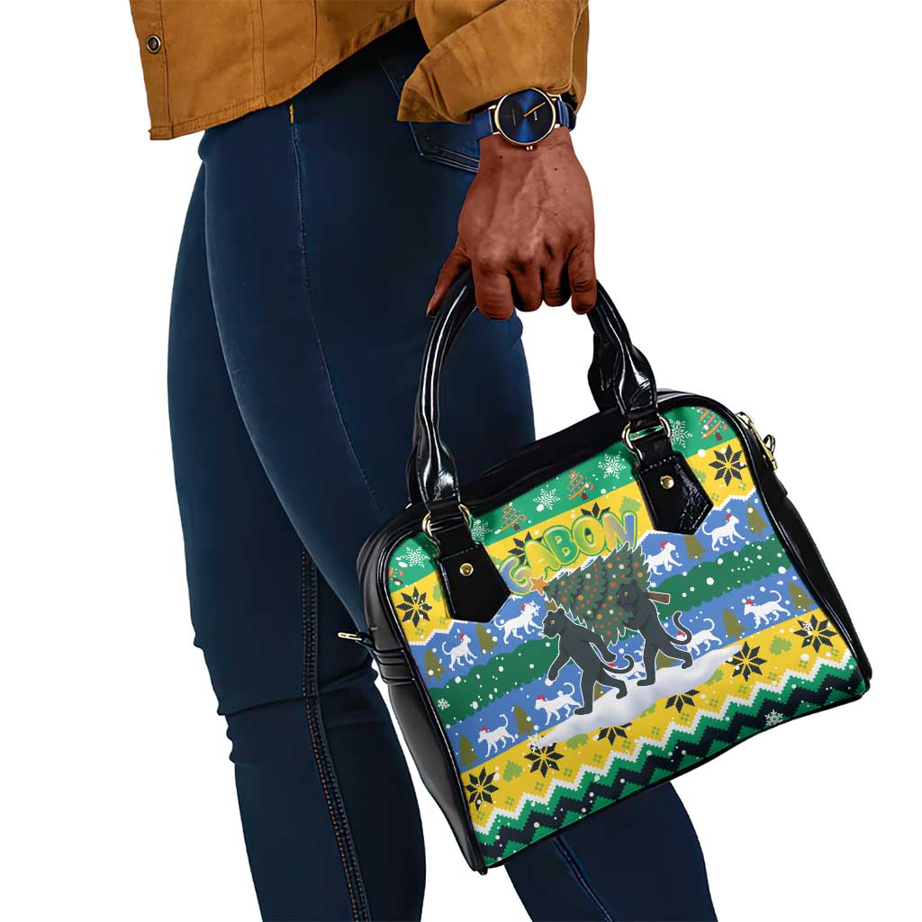 Gabon Christmas Shoulder Handbag Black Panthers Carrying Tree and Snowflake - African Pride