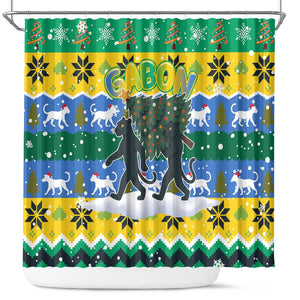 Gabon Christmas Shower Curtain Black Panthers Carrying Tree and Snowflake - African Pride
