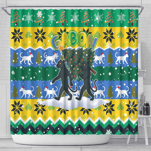 Gabon Christmas Shower Curtain Black Panthers Carrying Tree and Snowflake - African Pride