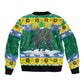 Gabon Christmas Sleeve Zip Bomber Jacket Black Panthers Carrying Tree and Snowflake - African Pride