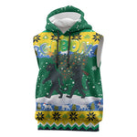 Gabon Christmas Sleeveless Hoodie Black Panthers Carrying Tree and Snowflake - African Pride