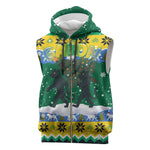Gabon Christmas Sleeveless Zip Hoodie Black Panthers Carrying Tree and Snowflake - African Pride