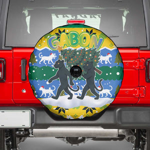 Gabon Christmas Spare Tire Cover Black Panthers Carrying Tree and Snowflake - African Pride