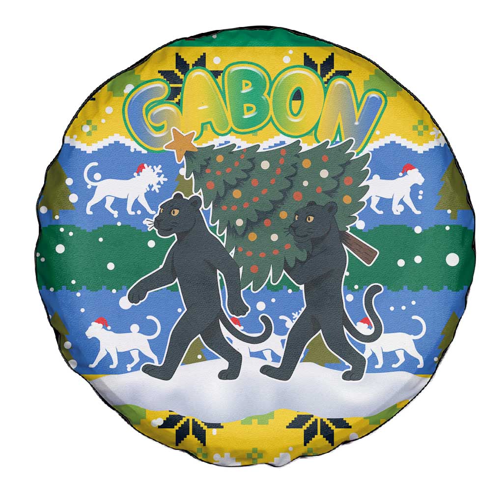Gabon Christmas Spare Tire Cover Black Panthers Carrying Tree and Snowflake - African Pride