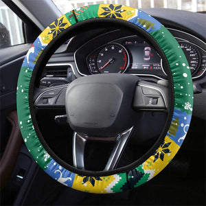Gabon Christmas Steering Wheel Cover Black Panthers Carrying Tree and Snowflake - African Pride