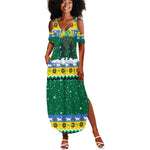 Gabon Christmas Summer Maxi Dress Black Panthers Carrying Tree and Snowflake - African Pride