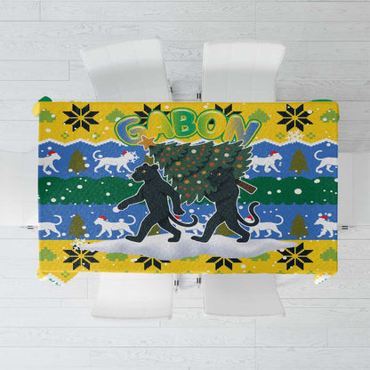 Gabon Christmas Tablecloth Black Panthers Carrying Tree and Snowflake - African Pride