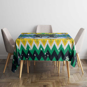 Gabon Christmas Tablecloth Black Panthers Carrying Tree and Snowflake - African Pride