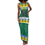Gabon Christmas Tank Maxi Dress Black Panthers Carrying Tree and Snowflake - African Pride