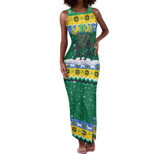 Gabon Christmas Tank Maxi Dress Black Panthers Carrying Tree and Snowflake - African Pride
