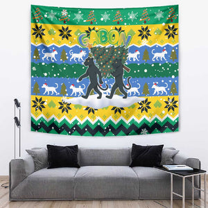 Gabon Christmas Tapestry Black Panthers Carrying Tree and Snowflake - African Pride