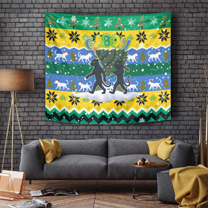 Gabon Christmas Tapestry Black Panthers Carrying Tree and Snowflake - African Pride