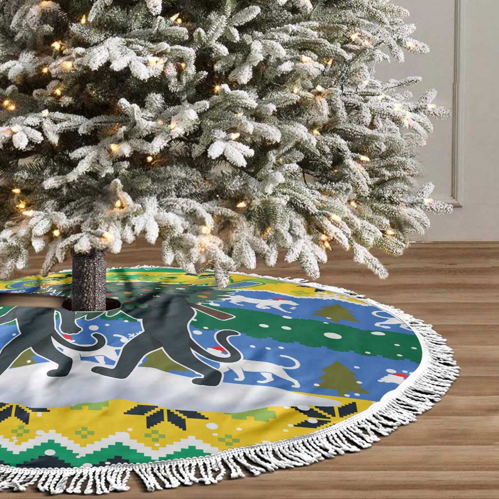Gabon Christmas Tree Skirt Black Panthers Carrying Tree and Snowflake - African Pride