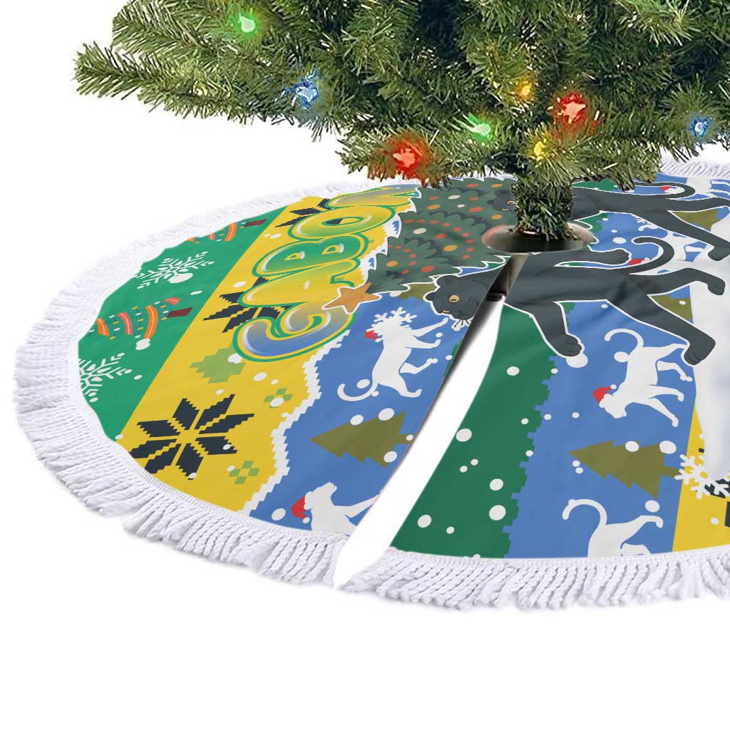 Gabon Christmas Tree Skirt Black Panthers Carrying Tree and Snowflake - African Pride