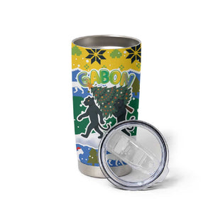 Gabon Christmas Tumbler Cup Black Panthers Carrying Tree and Snowflake - African Pride