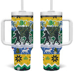 Gabon Christmas Tumbler With Handle Black Panthers Carrying Tree and Snowflake - African Pride