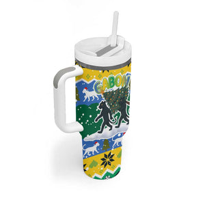 Gabon Christmas Tumbler With Handle Black Panthers Carrying Tree and Snowflake - African Pride