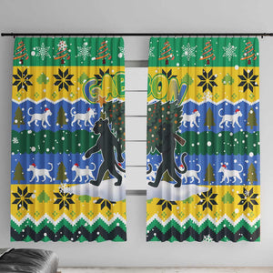Gabon Christmas Window Curtain Black Panthers Carrying Tree and Snowflake - African Pride