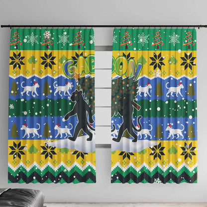 Gabon Christmas Window Curtain Black Panthers Carrying Tree and Snowflake - African Pride