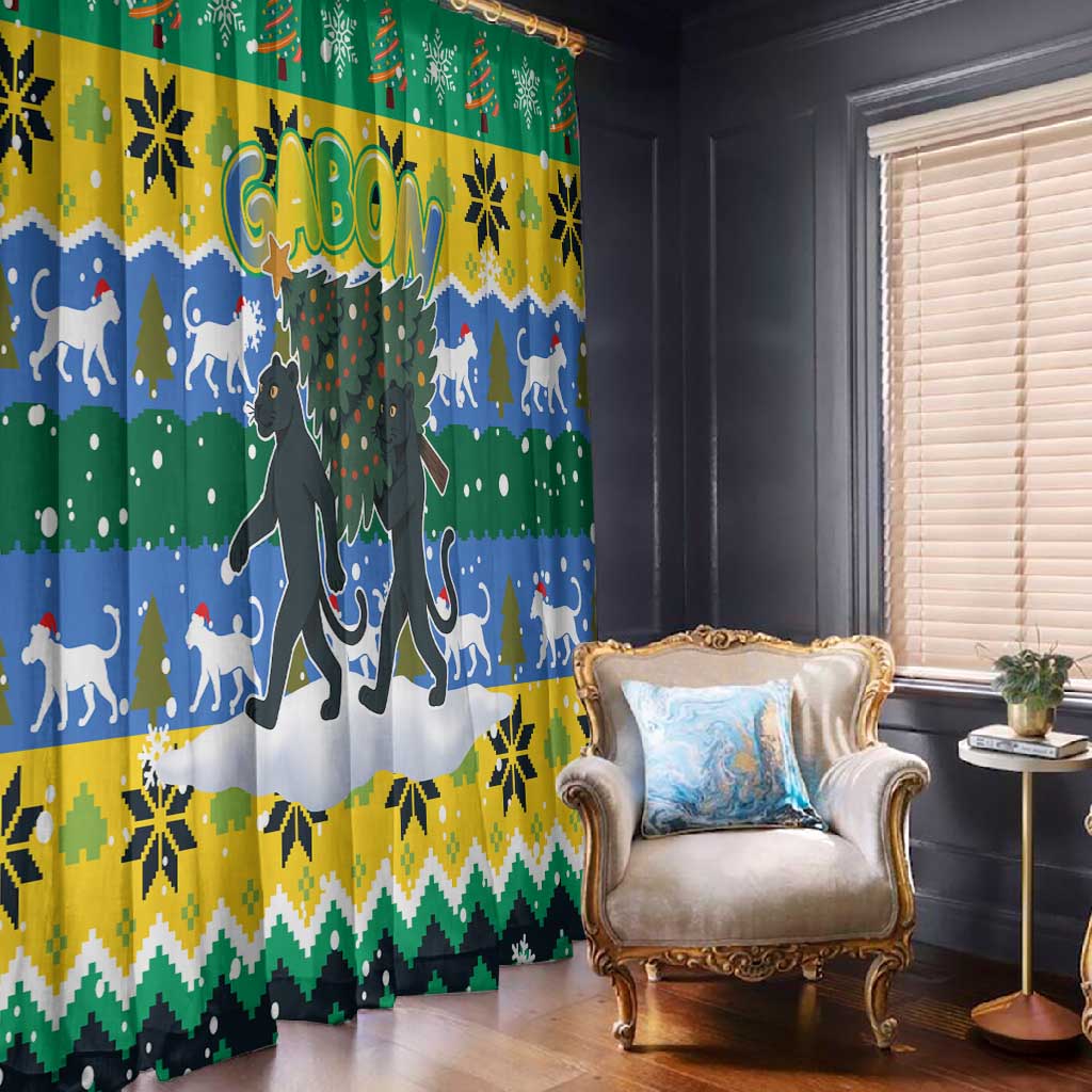 Gabon Christmas Window Curtain Black Panthers Carrying Tree and Snowflake - African Pride
