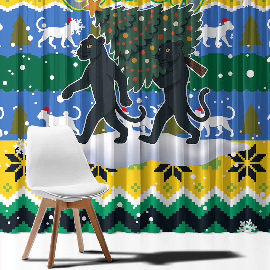 Gabon Christmas Window Curtain Black Panthers Carrying Tree and Snowflake - African Pride