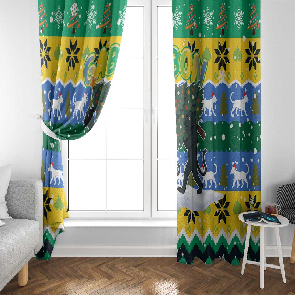 Gabon Christmas Window Curtain Black Panthers Carrying Tree and Snowflake - African Pride