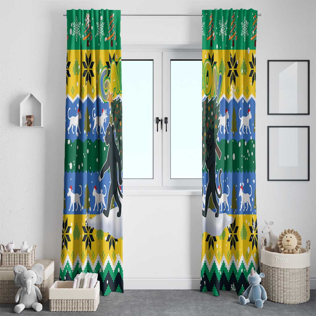 Gabon Christmas Window Curtain Black Panthers Carrying Tree and Snowflake - African Pride