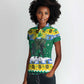 Gabon Christmas Women Polo Shirt Black Panthers Carrying Tree and Snowflake - African Pride