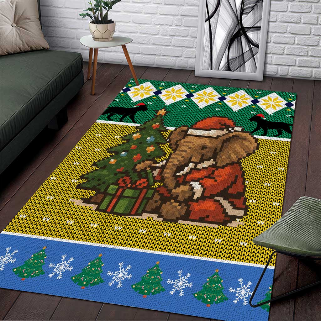 Gabon Christmas Area Rug Pixel Art Elephant Santa Christmas Tree and Flag - African Pride