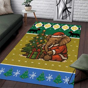 Gabon Christmas Area Rug Pixel Art Elephant Santa Christmas Tree and Flag - African Pride