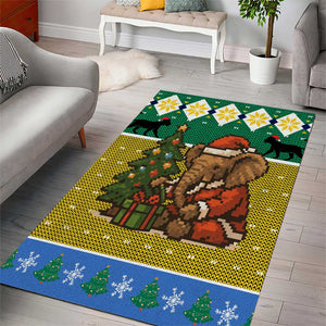 Gabon Christmas Area Rug Pixel Art Elephant Santa Christmas Tree and Flag - African Pride
