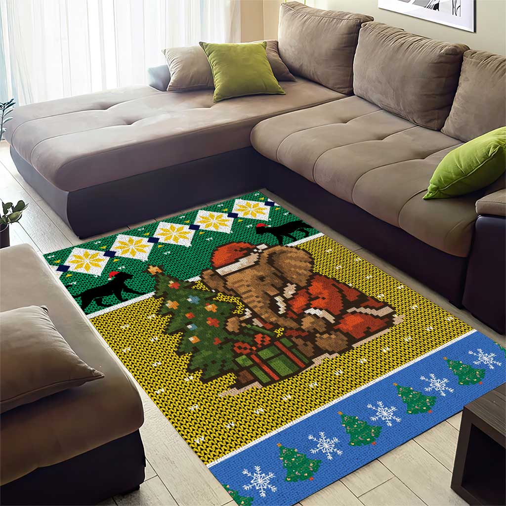 Gabon Christmas Area Rug Pixel Art Elephant Santa Christmas Tree and Flag - African Pride