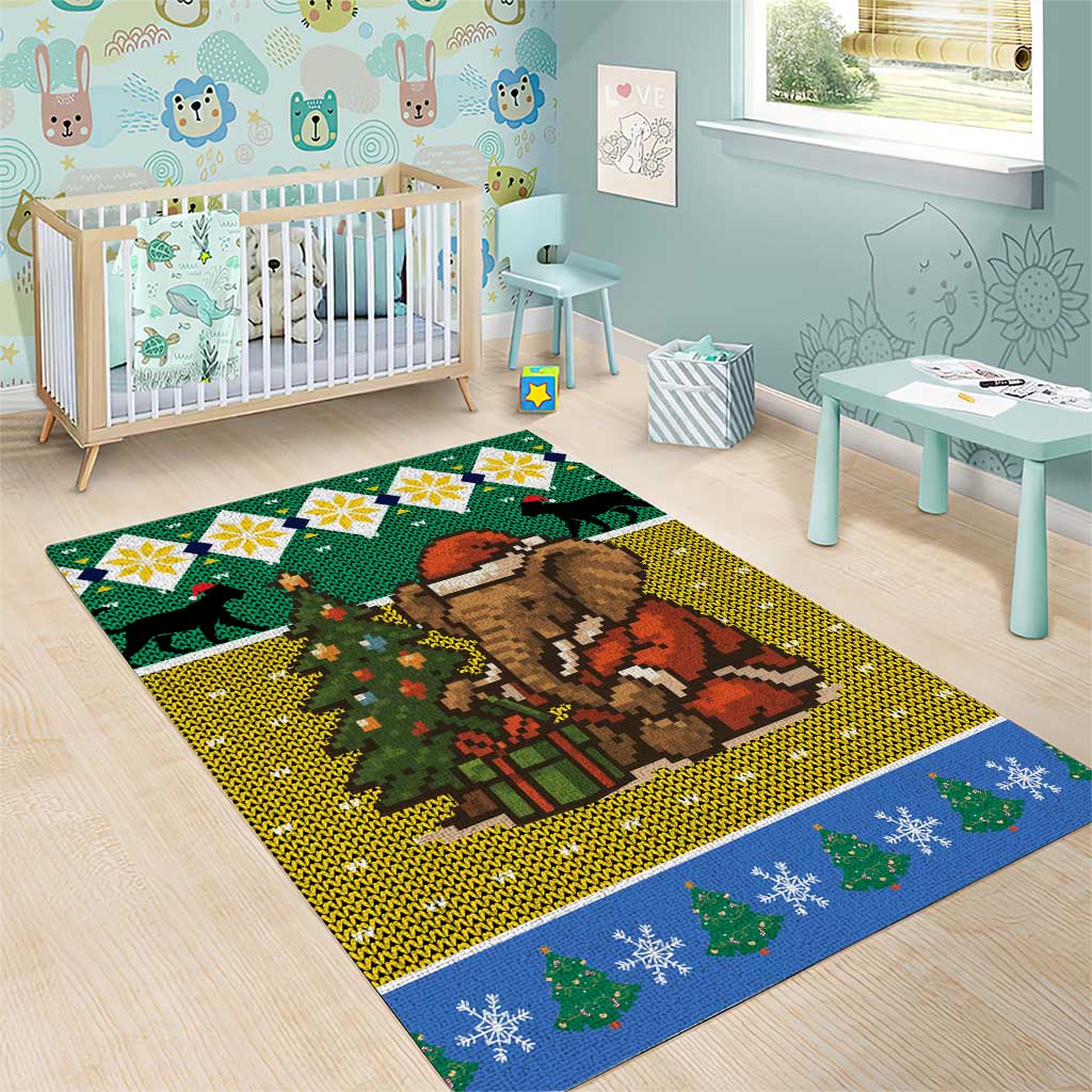 Gabon Christmas Area Rug Pixel Art Elephant Santa Christmas Tree and Flag - African Pride