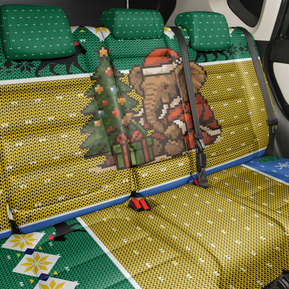 Gabon Christmas Back Car Seat Cover Pixel Art Elephant Santa Christmas Tree and Flag - African Pride