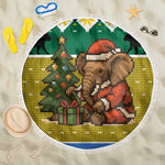 Gabon Christmas Beach Blanket Pixel Art Elephant Santa Christmas Tree and Flag - African Pride