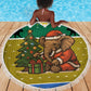 Gabon Christmas Beach Blanket Pixel Art Elephant Santa Christmas Tree and Flag - African Pride