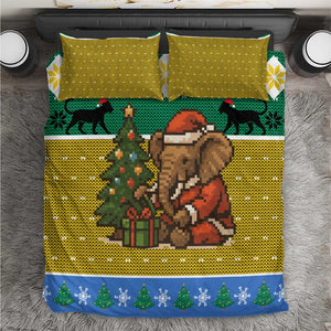 Gabon Christmas Bedding Set Pixel Art Elephant Santa Christmas Tree and Flag - African Pride