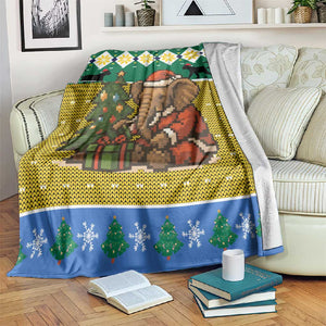 Gabon Christmas Blanket Pixel Art Elephant Santa Christmas Tree and Flag - African Pride