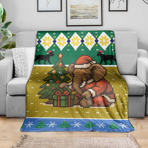 Gabon Christmas Blanket Pixel Art Elephant Santa Christmas Tree and Flag - African Pride