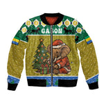 Gabon Christmas Bomber Jacket Pixel Art Elephant Santa Christmas Tree and Flag - African Pride