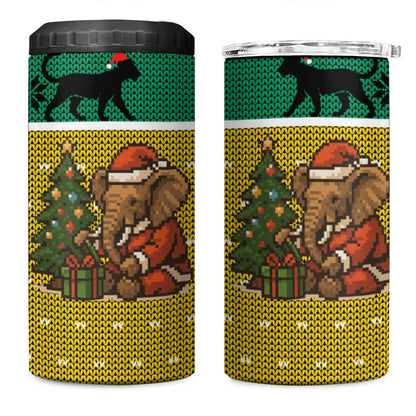Gabon Christmas 4 in 1 Can Cooler Tumbler Pixel Art Elephant Santa Christmas Tree and Flag - African Pride