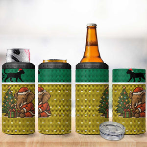 Gabon Christmas 4 in 1 Can Cooler Tumbler Pixel Art Elephant Santa Christmas Tree and Flag - African Pride